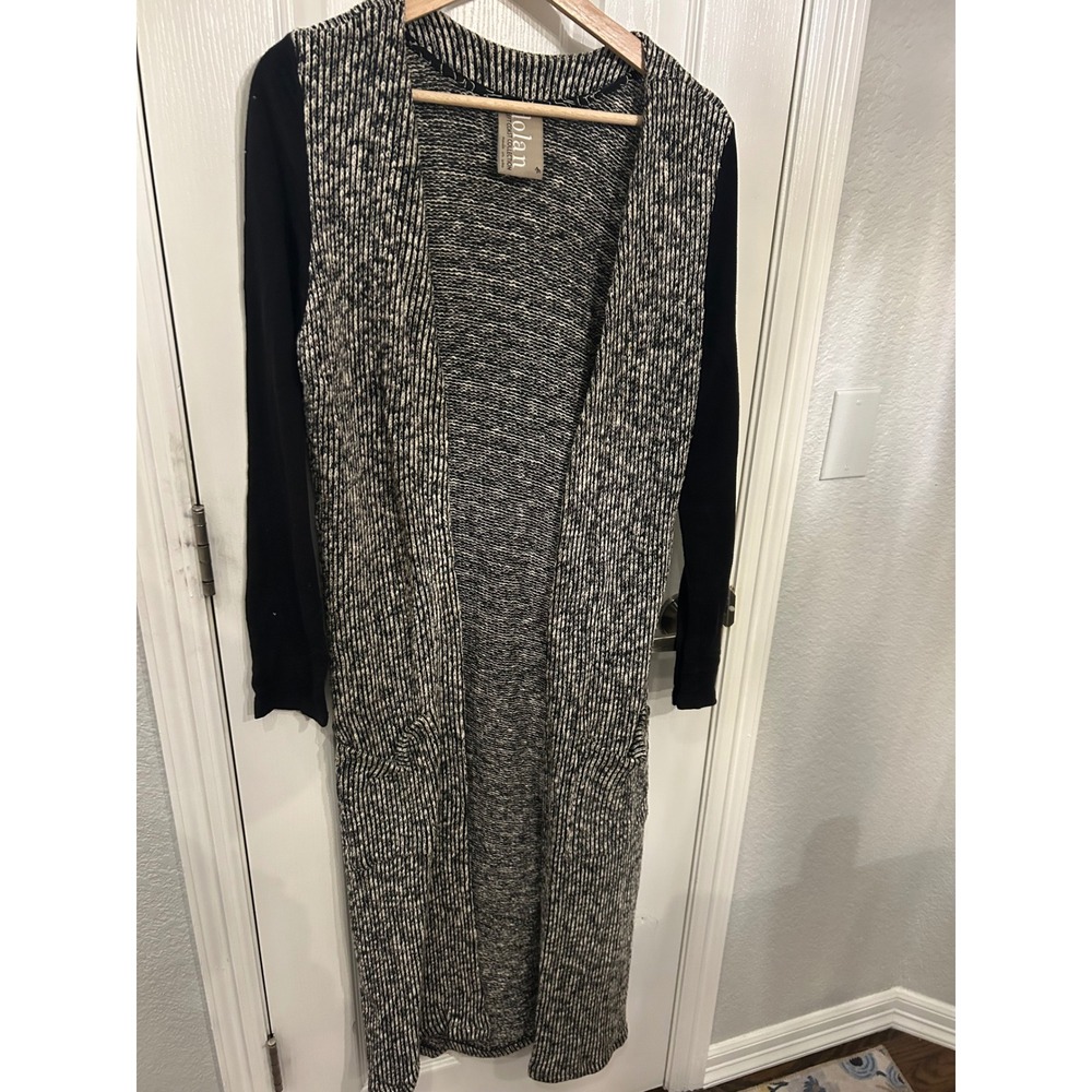 Dolan‎ Left Coast Collection Marled Knit Longline Duster Cardigan Black White M